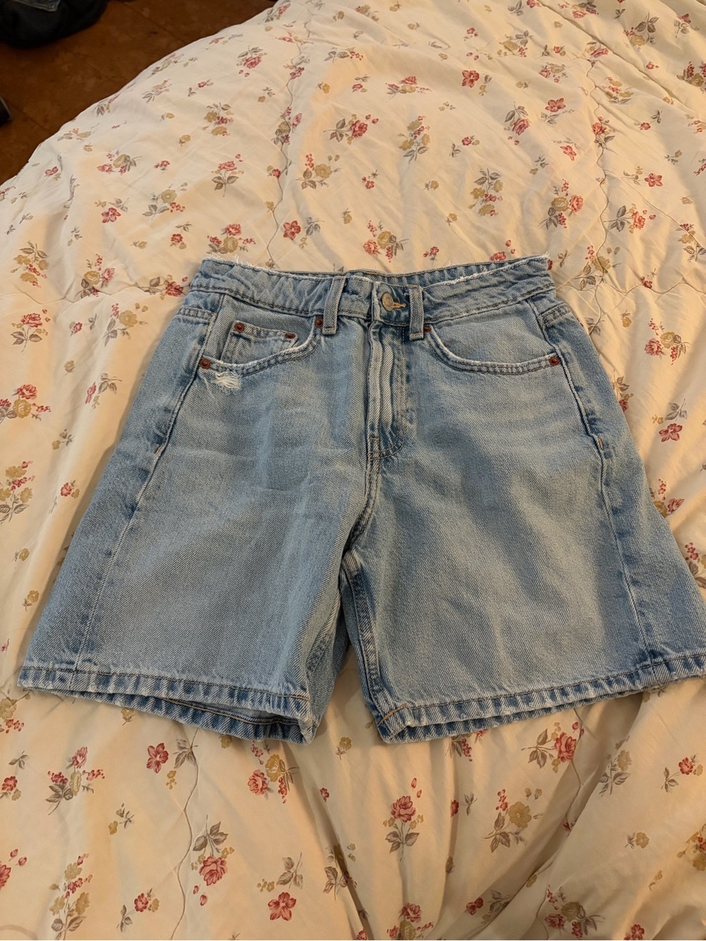 Zara Light Blue High-Rise Denim Shorts